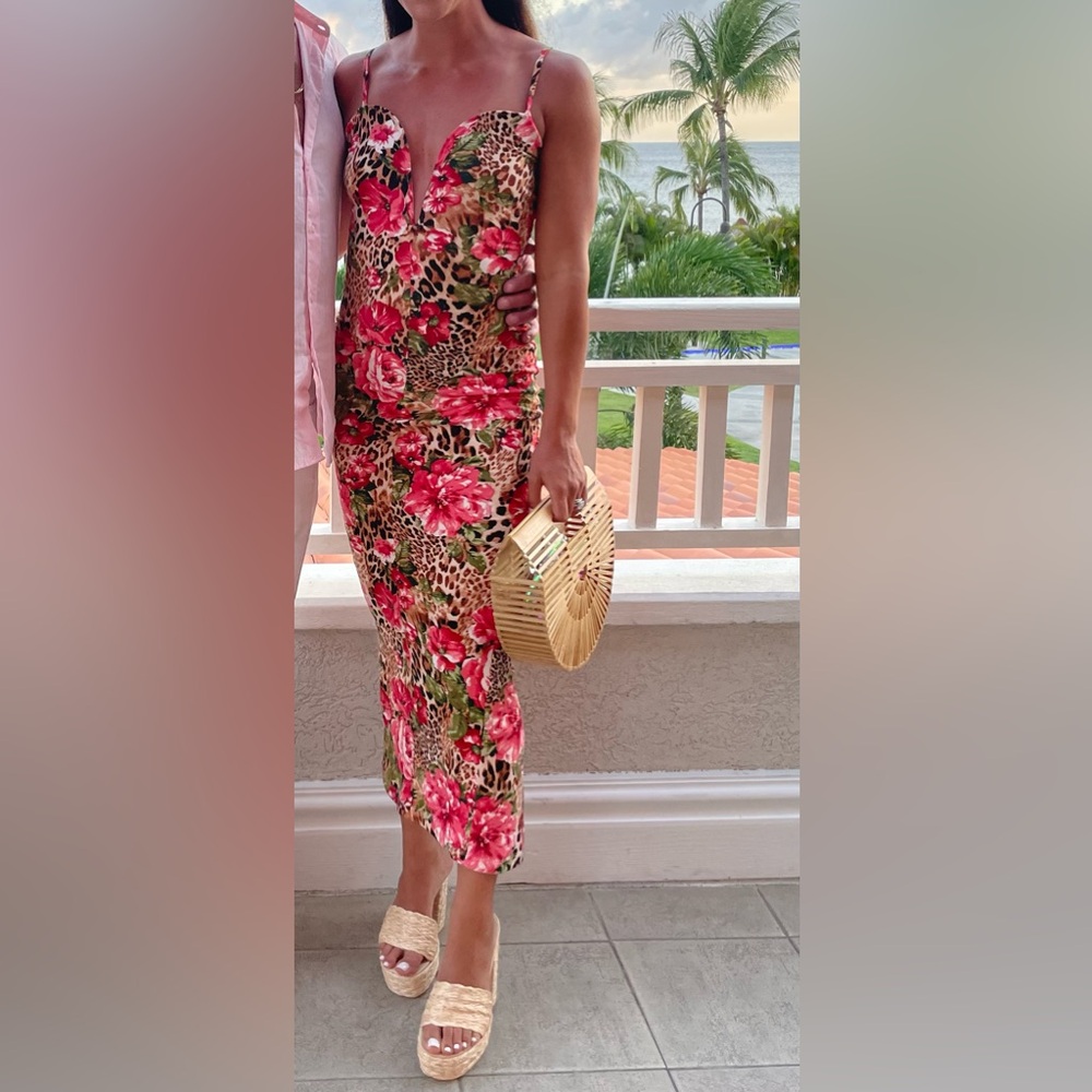 JLUXLABEL Pink Floral Leopard Pencil Dress